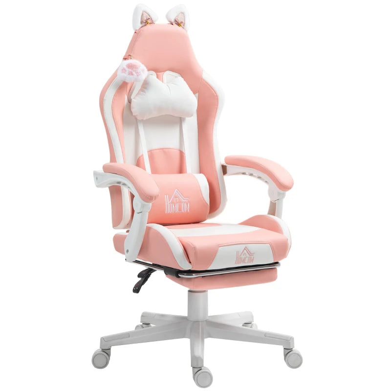 Pink Gaming Chair – Cat Ear Design with Footrest