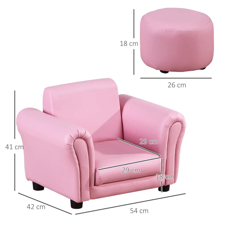 Pink Toddler Sofa Chair with Stool, Single Seater for Kids