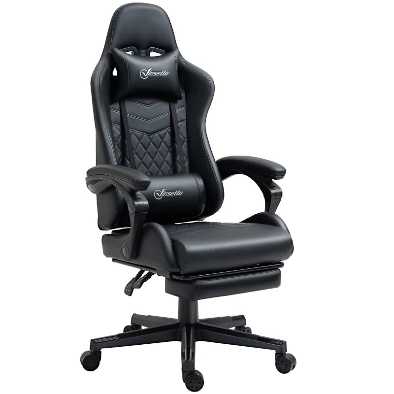 Black Gaming Chair with Footrest & Lumbar Support