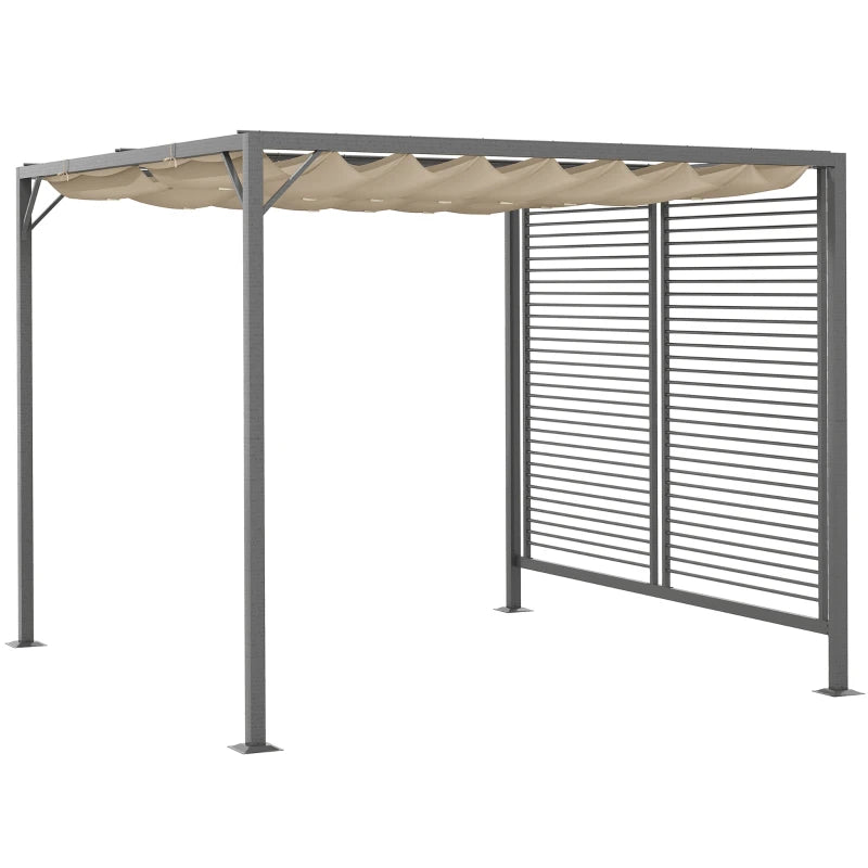 Outdoor Metal Pergola with Retractable Fabric Roof in Beige, 3 x 2.8m Shade Canopy