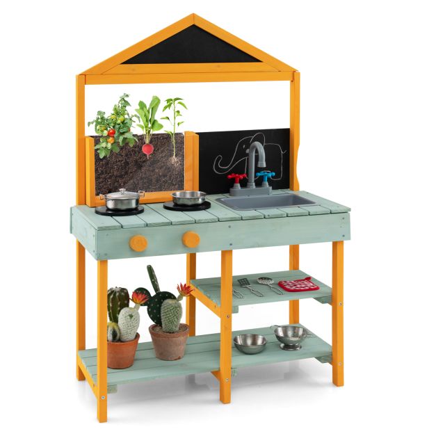 Children’s Mud Kitchen Playset with Outdoor Plant Learning Feature