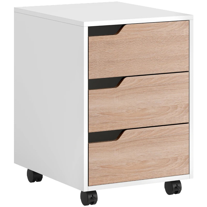 Home Office Filing Cabinet – 3 Drawer Mobile Oak Unit