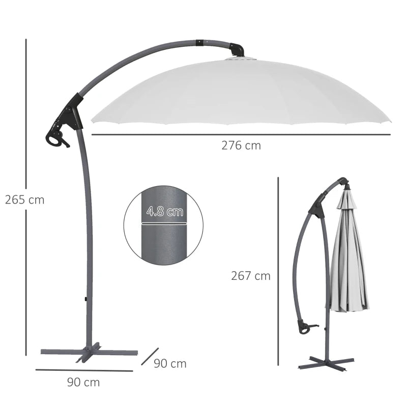 Stylish grey cantilever parasol with cross base for reliable sun protection – 2.7m