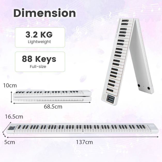 Foldable 88-Key Digital Piano for Beginners, Kids, and Adults, Portable Keyboard