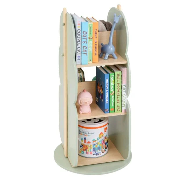 Corner Book Shelf with 360° Display and Side Hooks for Small Spaces