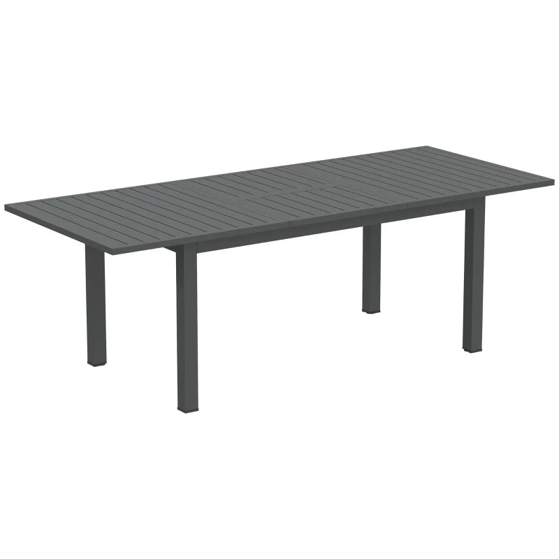 Aluminium Extending Garden Table with Slatted Top for 6-8 People, Grey, 160/220x90x73cm