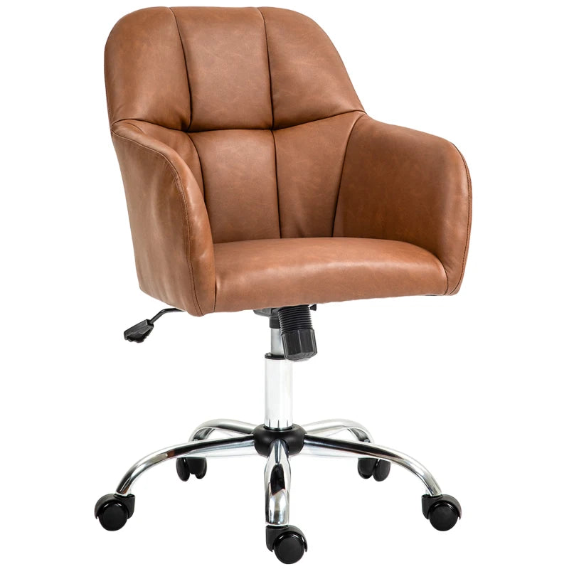 Brown Office Chair with Faux Leather & Wheels