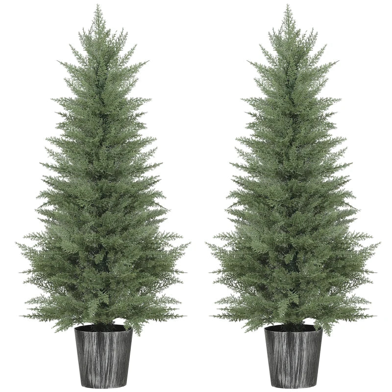 2 Artificial Cypress Trees, 135cm, Green with Decorative Pots