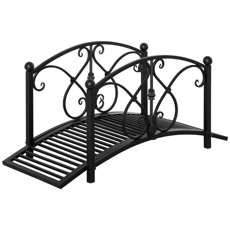 Decorative Metal Garden Bridge with Safety Railings for Backyard Water Features