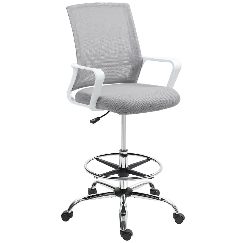 Grey Mesh Drafting Chair – Adjustable Footrest & Lumbar Support