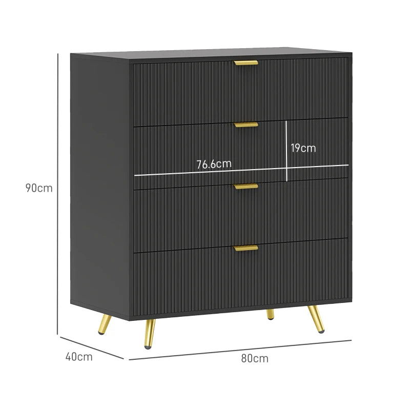 Elegant Black Table – 4 Drawers for Bedroom or Living Room