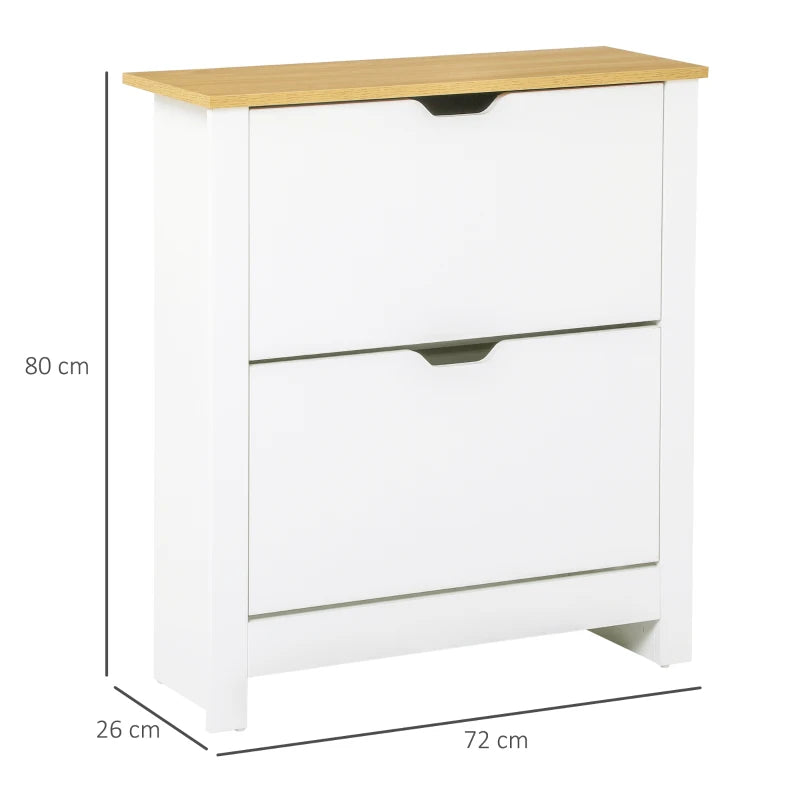 White Shoe Storage Cabinet, Slim Design with 2 Flip Drawers, Hallway Use