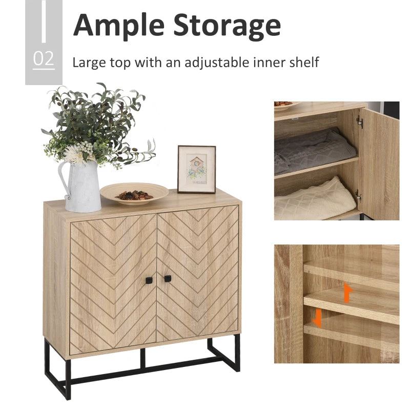 2-Tier Oak Cabinet with Steel Frame, Modern Storage Unit, 80H x 80L x 29.5W