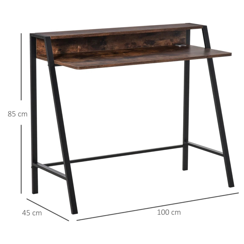 Home Office Desk – 100x45cm Rustic Brown Writing & Storage Table