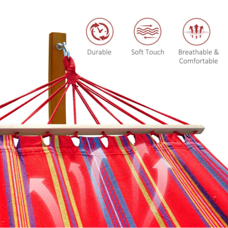 Durable Garden Swing Hammock with Arc Wooden Stand and Safe Rope, Multicolor Fabric