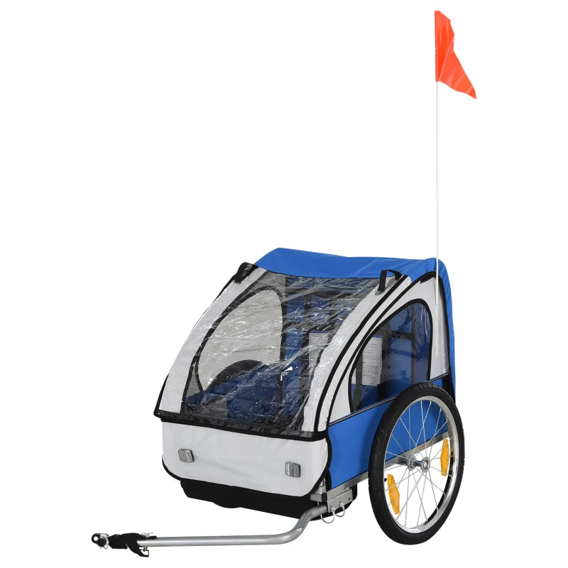 Blue & White 2-Seat Bike Trailer – Child Carrier with Hitch Coupler