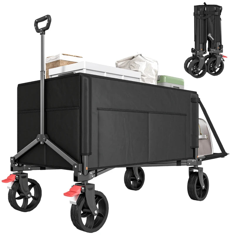 Heavy-Duty Festival Cart with Adjustable Handle, Brakes & Open Sides 150L Capacity