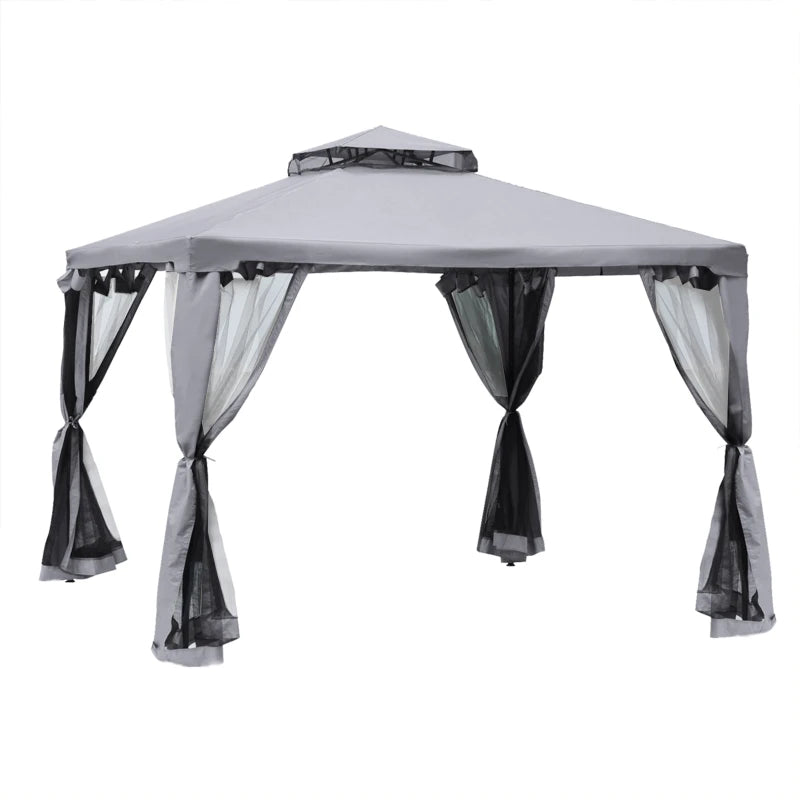 Stylish Grey Gazebo with Mesh Sidewalls and Vented Roof, Outdoor Metal Canopy – 3x3m