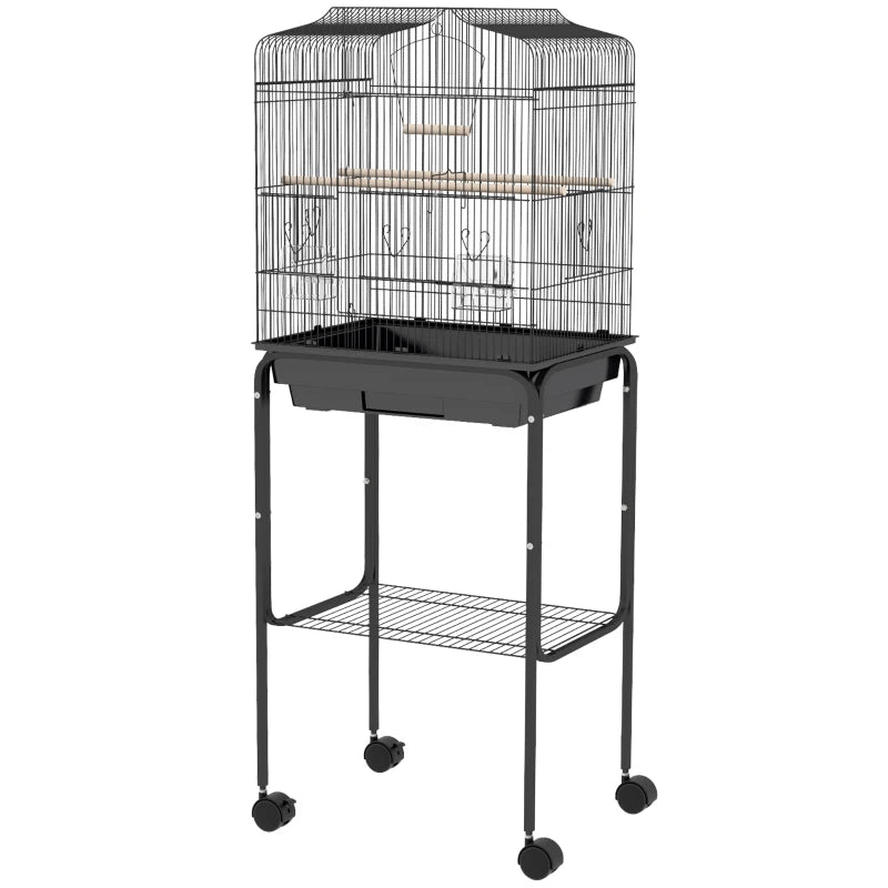 Budgie & Parakeet Cage with Wheels, Tray & Stand – Black