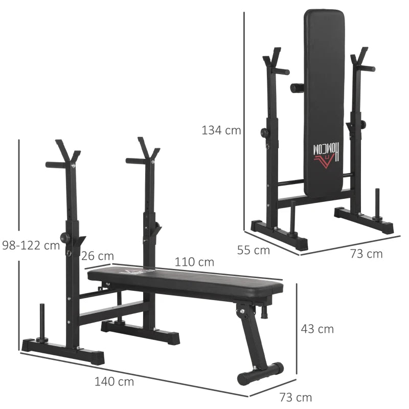 Black Adjustable Weight Bench with Barbell Rack – Foldable