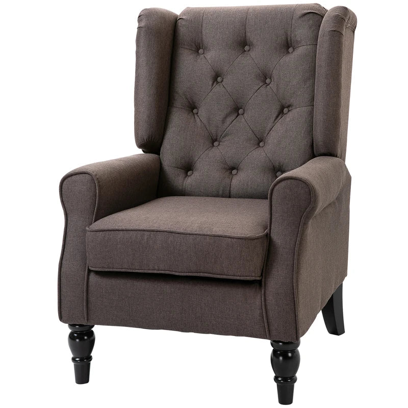 Wingback Accent Chair, Retro Upholstered, Button Tufted, Brown