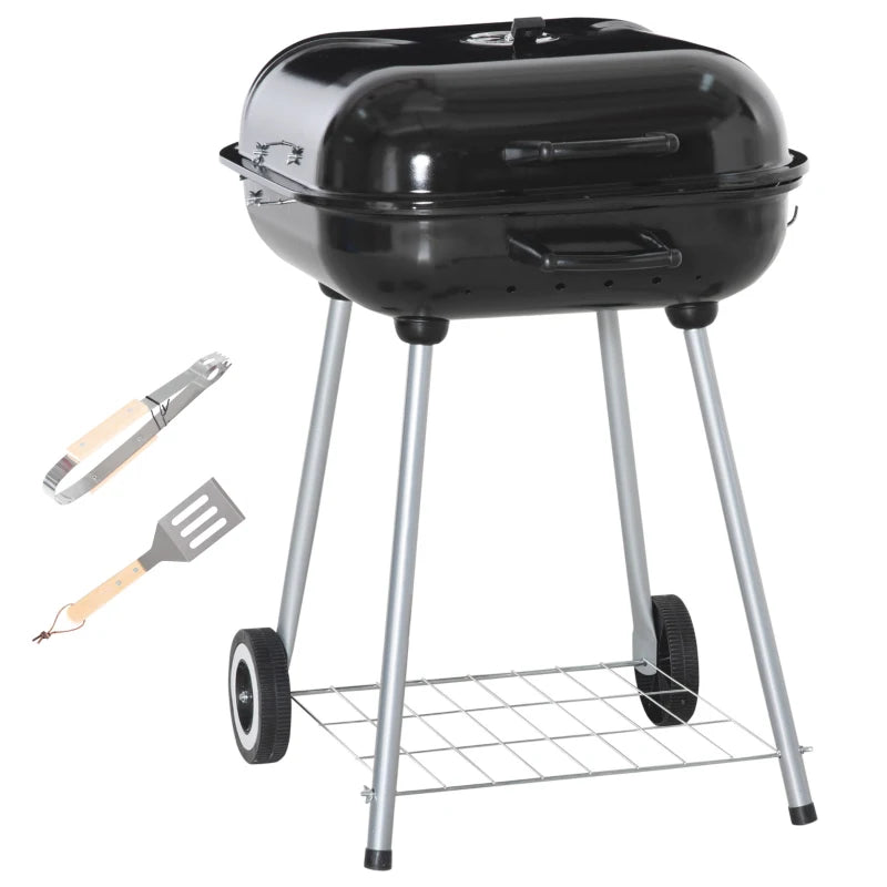 Portable BBQ Charcoal Smoker Grill with Wheels – Includes Utensils, Lid & Storage