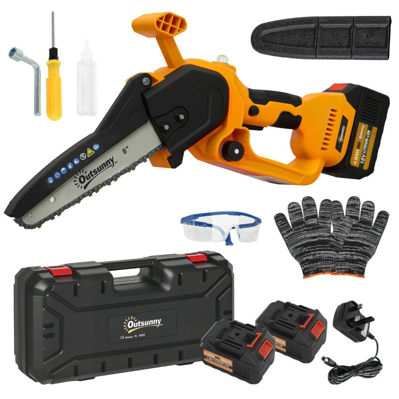 Compact Cordless Mini Chainsaw with Brushless Motor, Safety Lock & 2 Batteries for Trimming