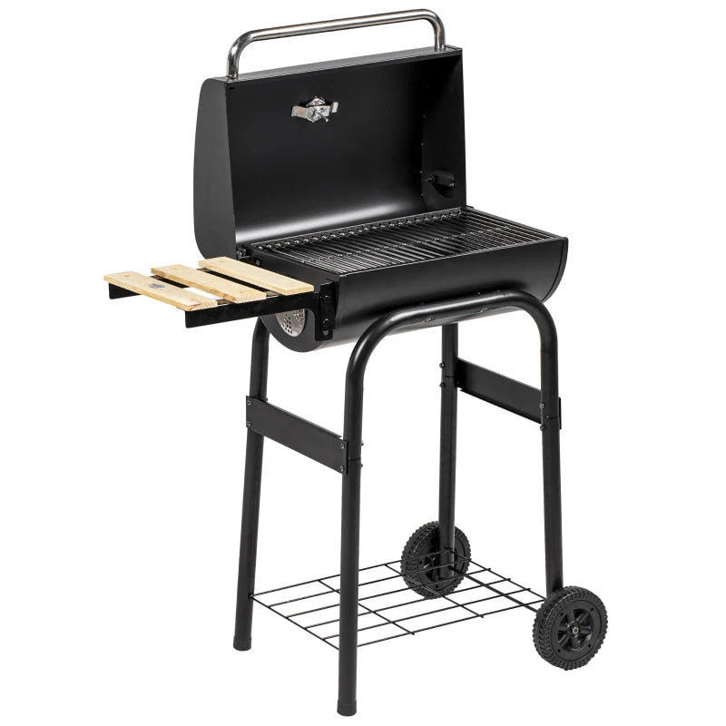 Charcoal BBQ Grill with Thermometer, Shelves & Wheels for Outdoor Cooking