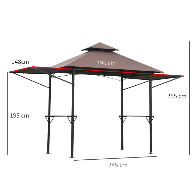 BBQ Gazebo Canopy with Extendable Awnings and Side Tables for Outdoor Use, 2.4 x 1.5m