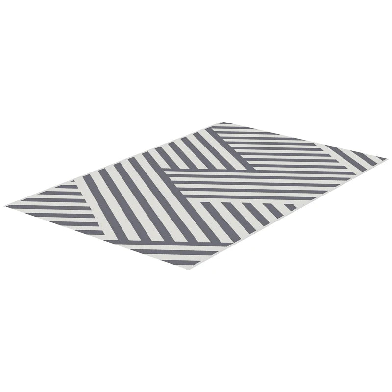 Grey & Cream Reversible Outdoor Rug – 182x274cm Plastic Straw Mat with Carry Bag