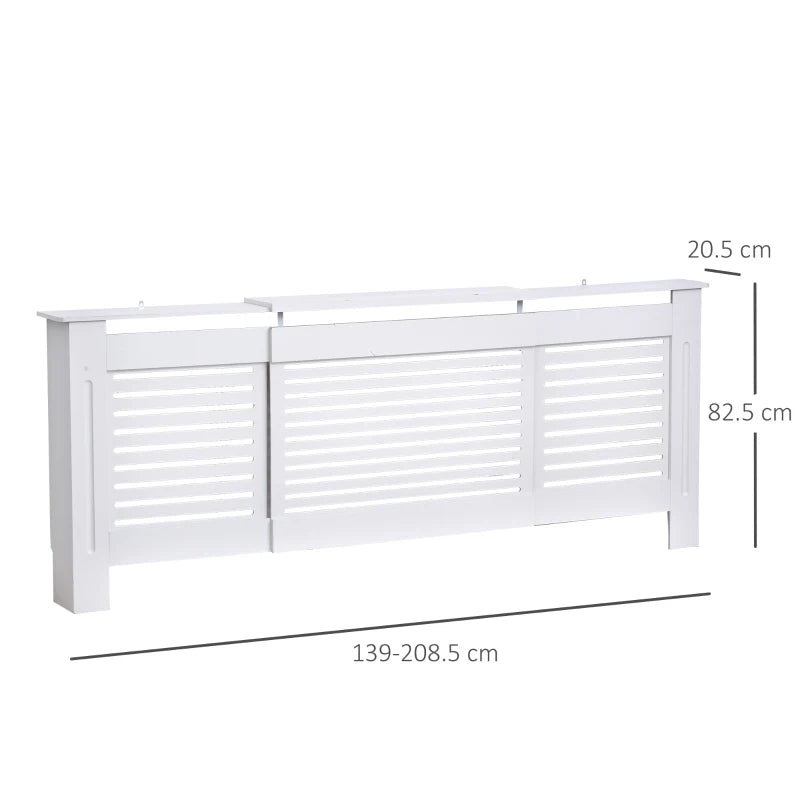 White Radiator Cabinet, Slatted Design with Adjustable Shelf Space