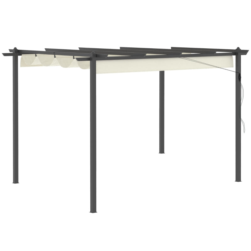 Outdoor aluminium pergola with retractable roof, cream white patio gazebo, 4x3m
