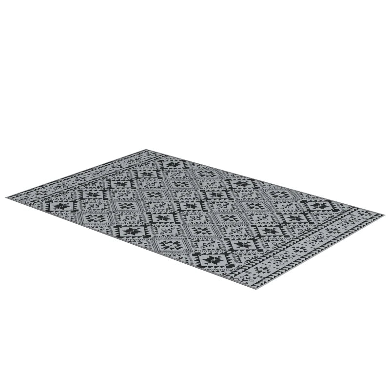 Durable Outdoor Rug 182x274cm with Bag – Reversible Black and Grey Design