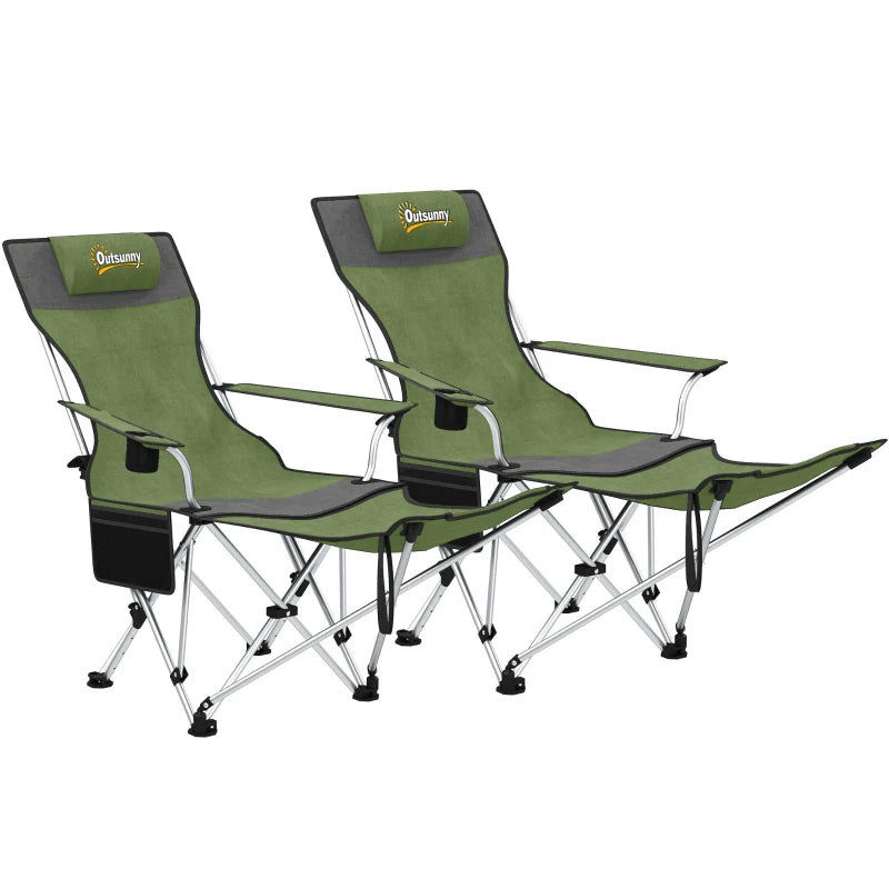 Portable Folding Camp Chairs with Detachable Footrest & Cup Holder