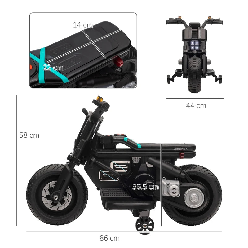 Electric Ride-On Motorbike for Kids with Horn, Siren, and Lights – Black, 3-5 Years
