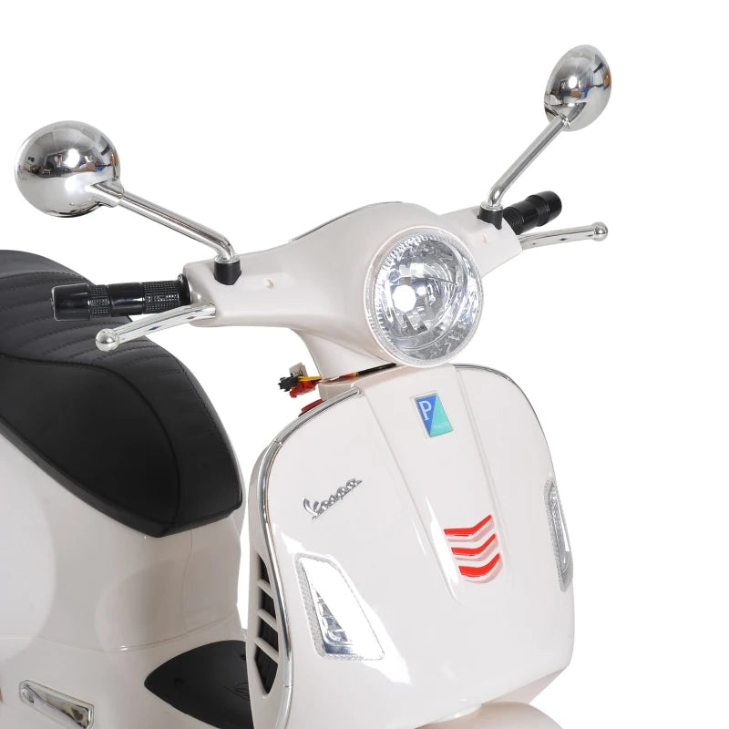 Stylish Kids Ride-On Vespa Scooter with LED Lights – White Toy Motorcycle
