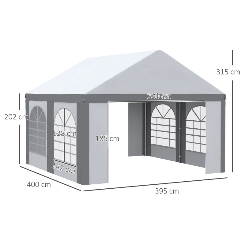 Durable Marquee Gazebo with Windproof Sides and Waterproof Roof, Light Grey 4x4m