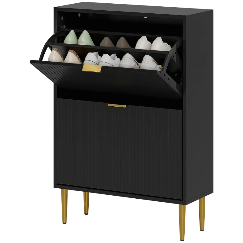 2 Drawer Shoe Cabinet – Narrow Flip Drawer Unit in Black Finish