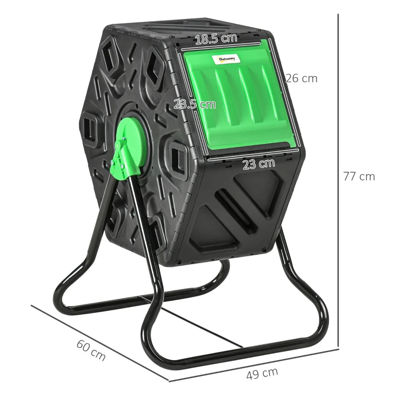 Rotating Garden Compost Bin with 24 Vents, Steel Legs – Single Chamber Composter, 65L