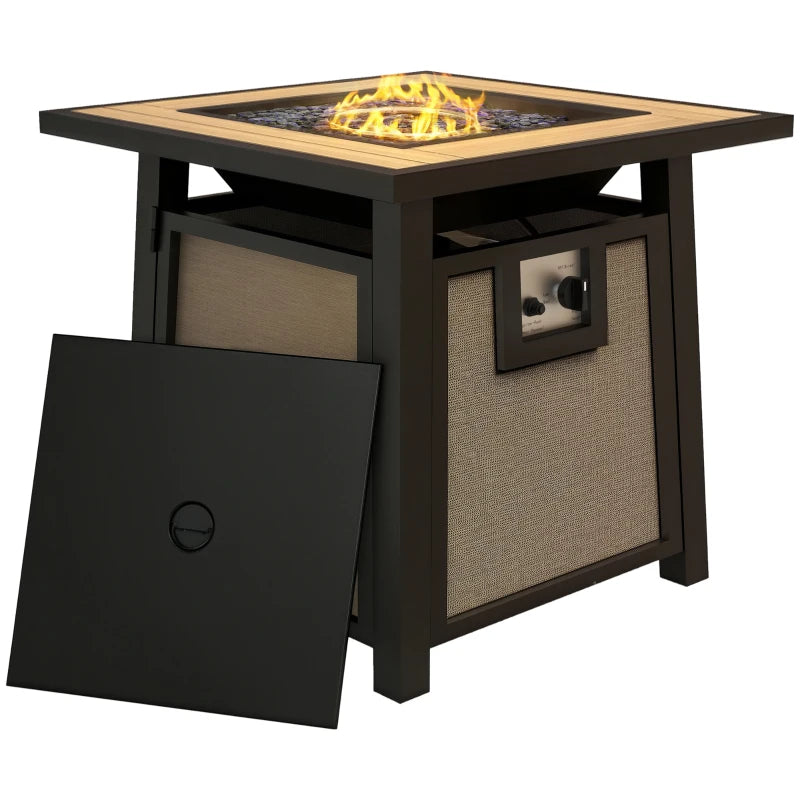 Patio Gas Fire Pit Table 50,000 BTU with Cover and Glass Beads, Brown Finish