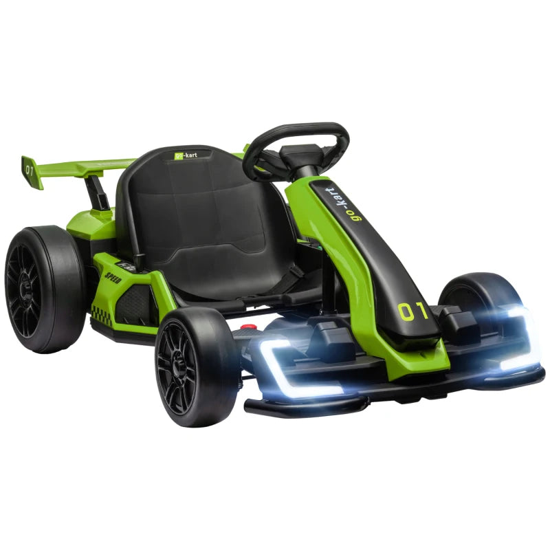 Green 24V Electric Go Kart for Kids with Adjustable Seat and Safety Features, Ages 6 to 12