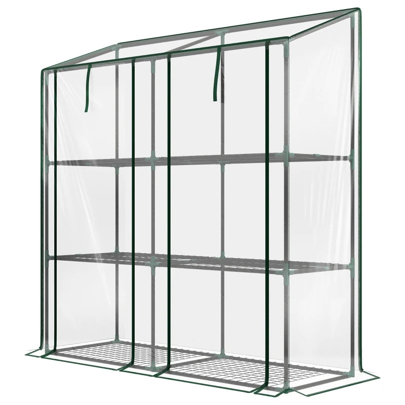 Mini Lean-To Greenhouse with Three Shelves, Compact Outdoor Plant Shelter, 46x143cm