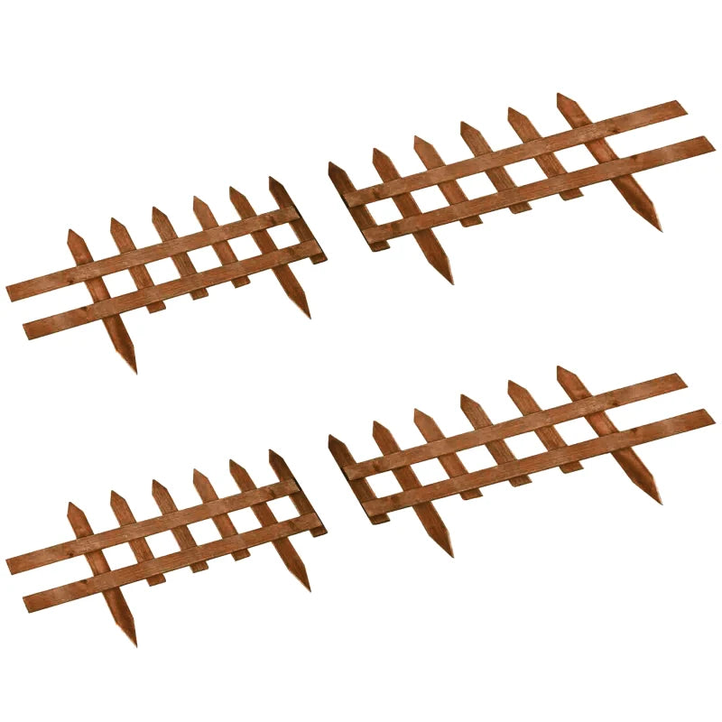 Durable Wooden Garden Border Fences, Set of 24 – Lawn & Flowerbed Edging, Brown