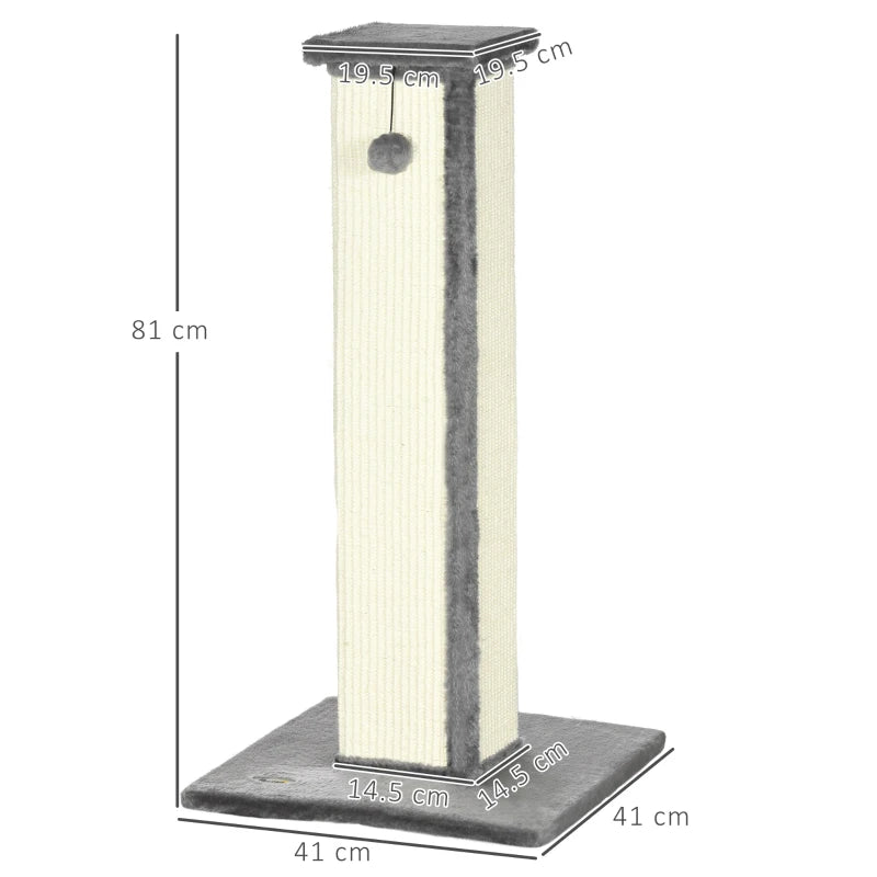 Grey Vertical Cat Scratcher with Sisal & Ball Toy