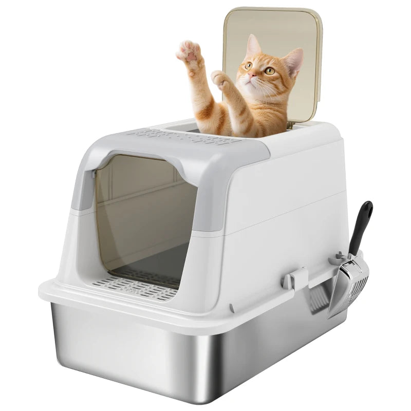 Large Stainless Steel Cat Litter Tray with Scoop
