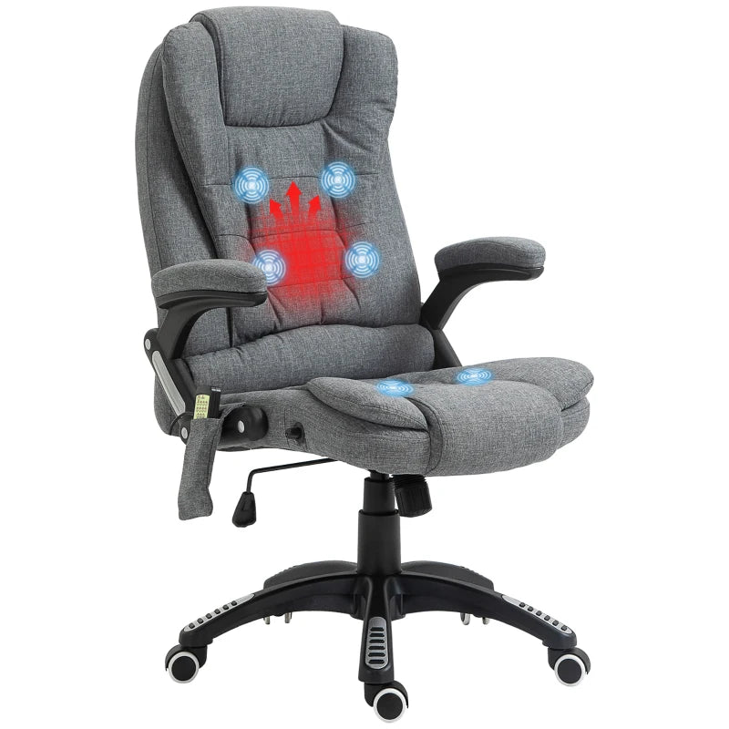 Grey Heated Massage Office Chair with Reclining & Swivel