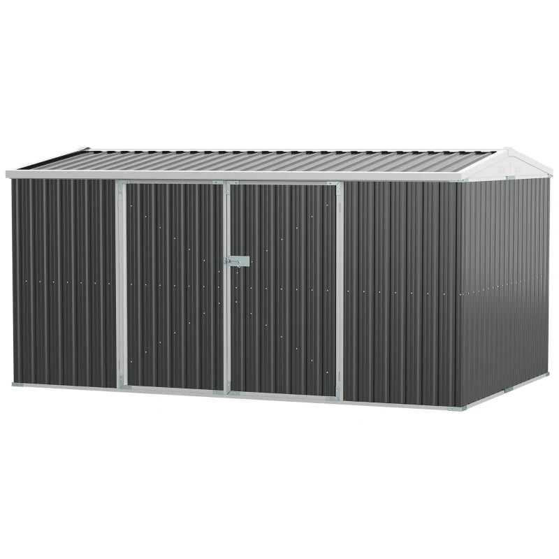 Spacious 14x8ft Garden Shed in Grey – Metal Tool Storage for Patio, Yard, and Outdoors
