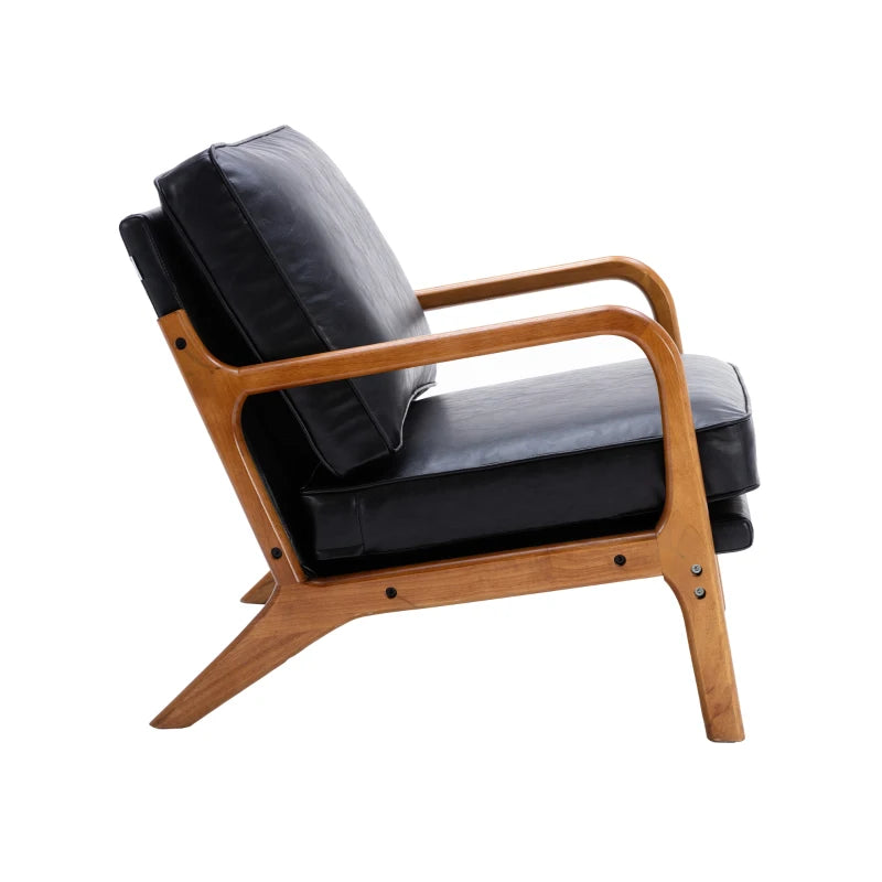 Modern Black Accent Armchair with Wooden Frame & Soft Cushion – 65x80x76 cm