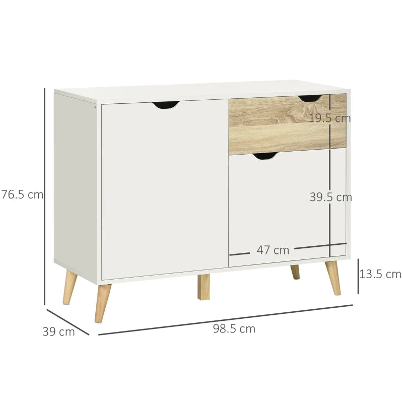 Freestanding Sideboard, White Cabinet with Drawer & Doors, Modern Look