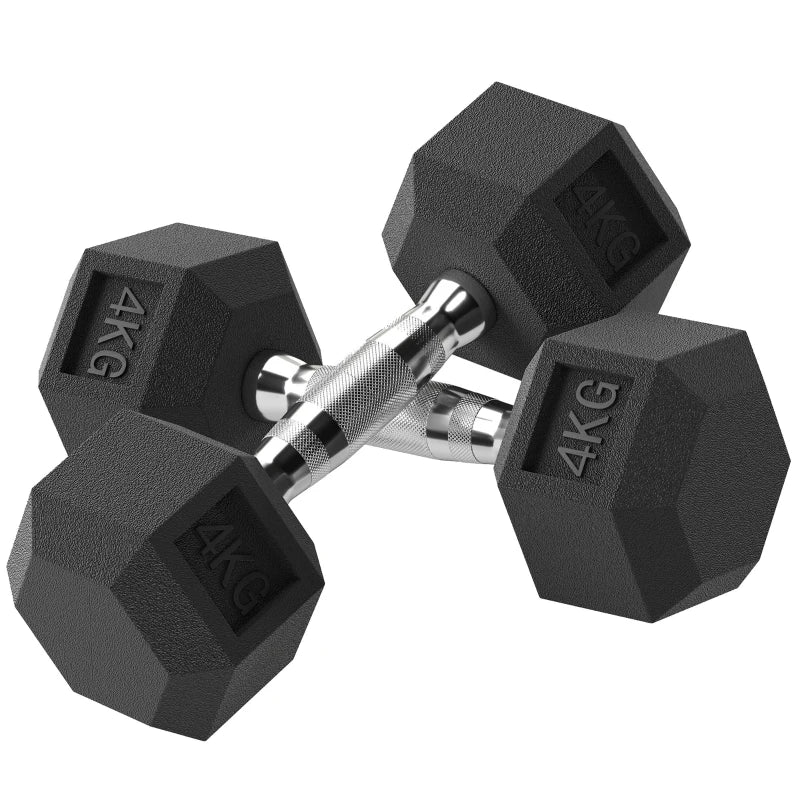 Hexagonal Dumbbell Set – 2x4kg Rubber Weights